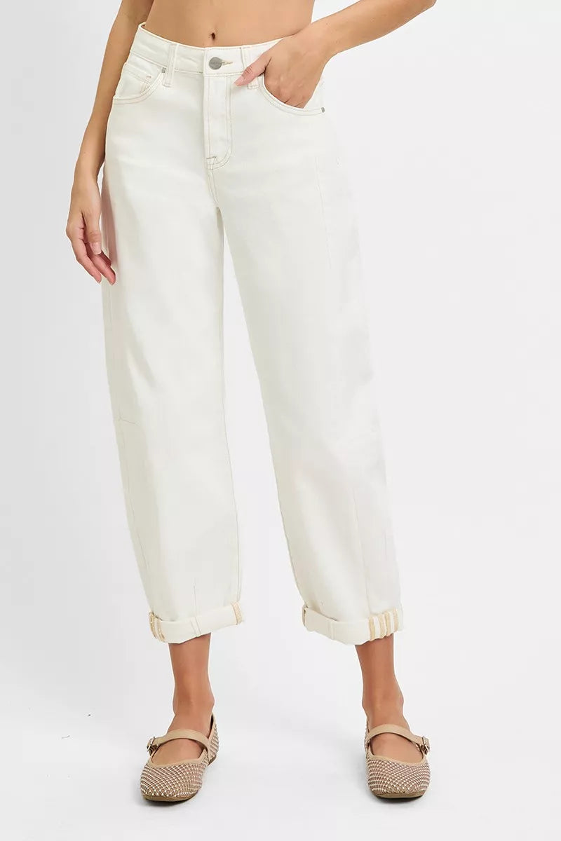 Full Size High Rise Barrel Cropped Jeans Plus Size