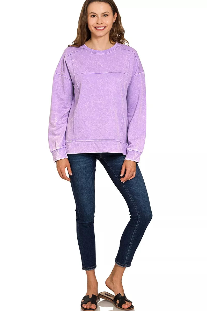 Acid Wash French Terry Exposed-Seam Pullover