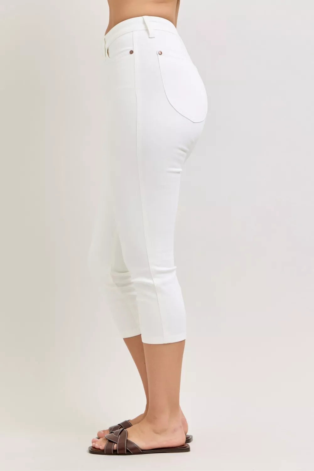 High Waist Extended Waistband Capri Pants with Spade Pockets