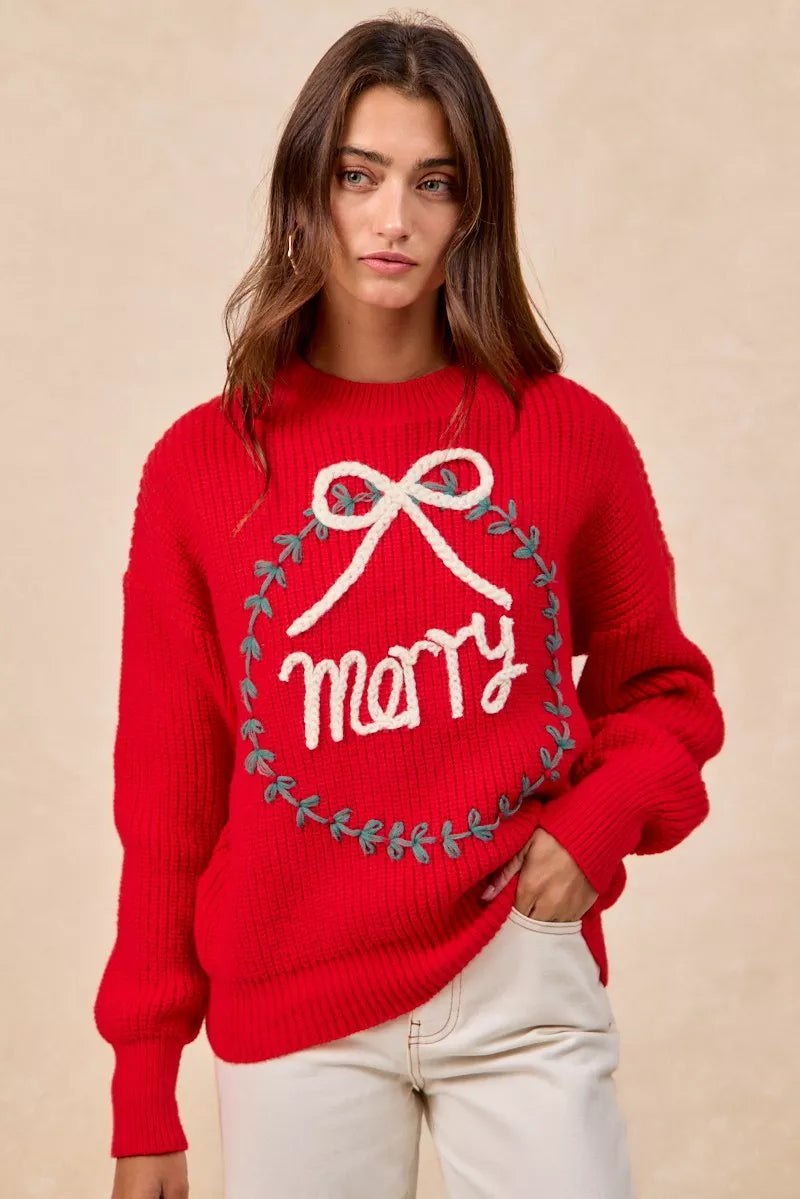 Christmas Wreath Merry Letter Knit Top