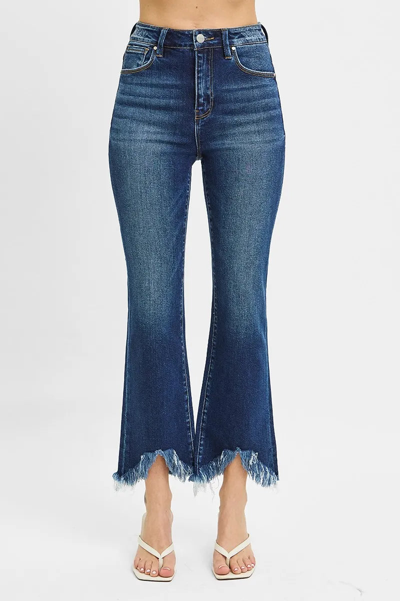 Full Size High Rise Crop Bootcut Fray Hem Jeans Plus Size