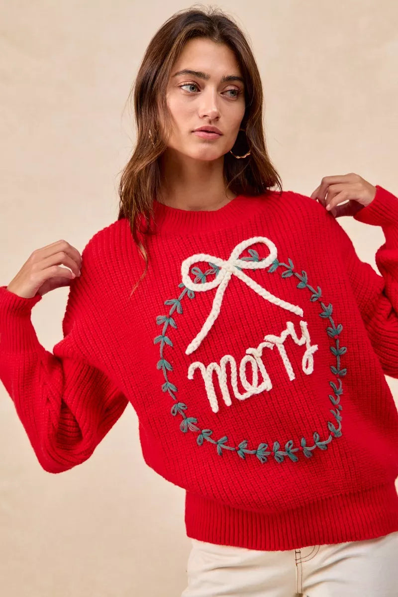 Christmas Wreath Merry Letter Knit Top