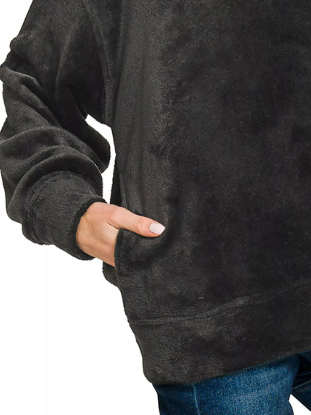 Faux Fur Half Zip Pocket Pullover