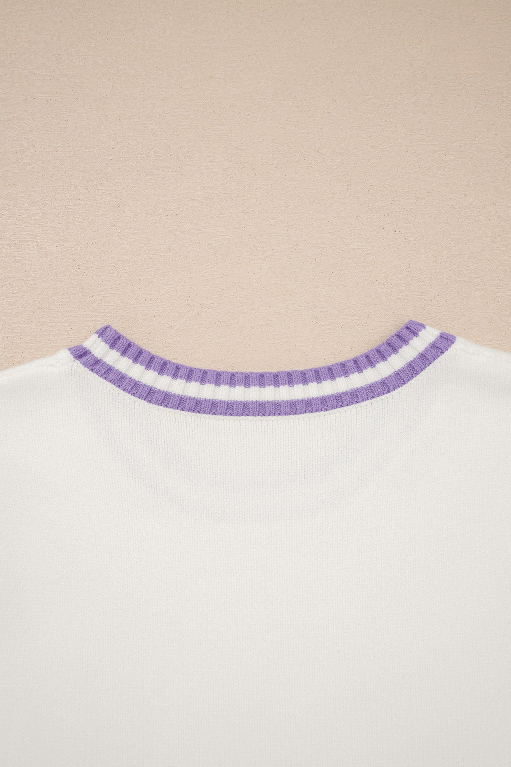 White Mardi Gras Tinsel Letter Graphic Short Sleeve Sweater