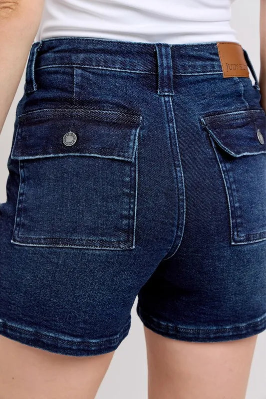 Full Size High Waist Back Flap Pocket Denim Shorts Plus Size