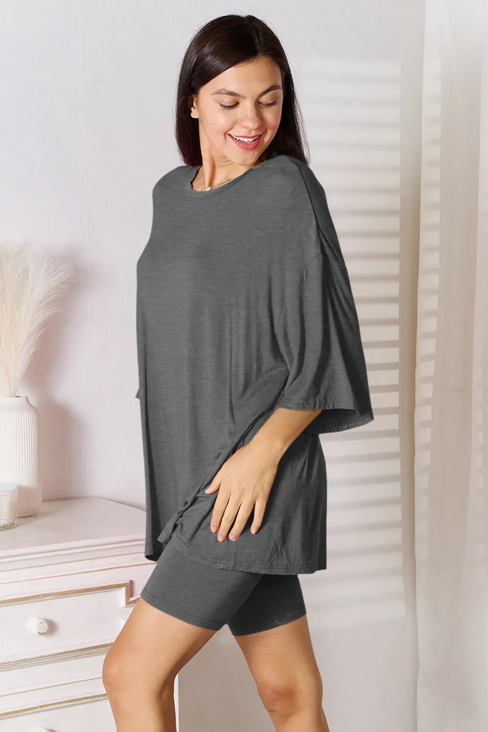 I am a Fashion Junky Full Size Soft Rayon Three-Quarter Sleeve Top and Shorts Set