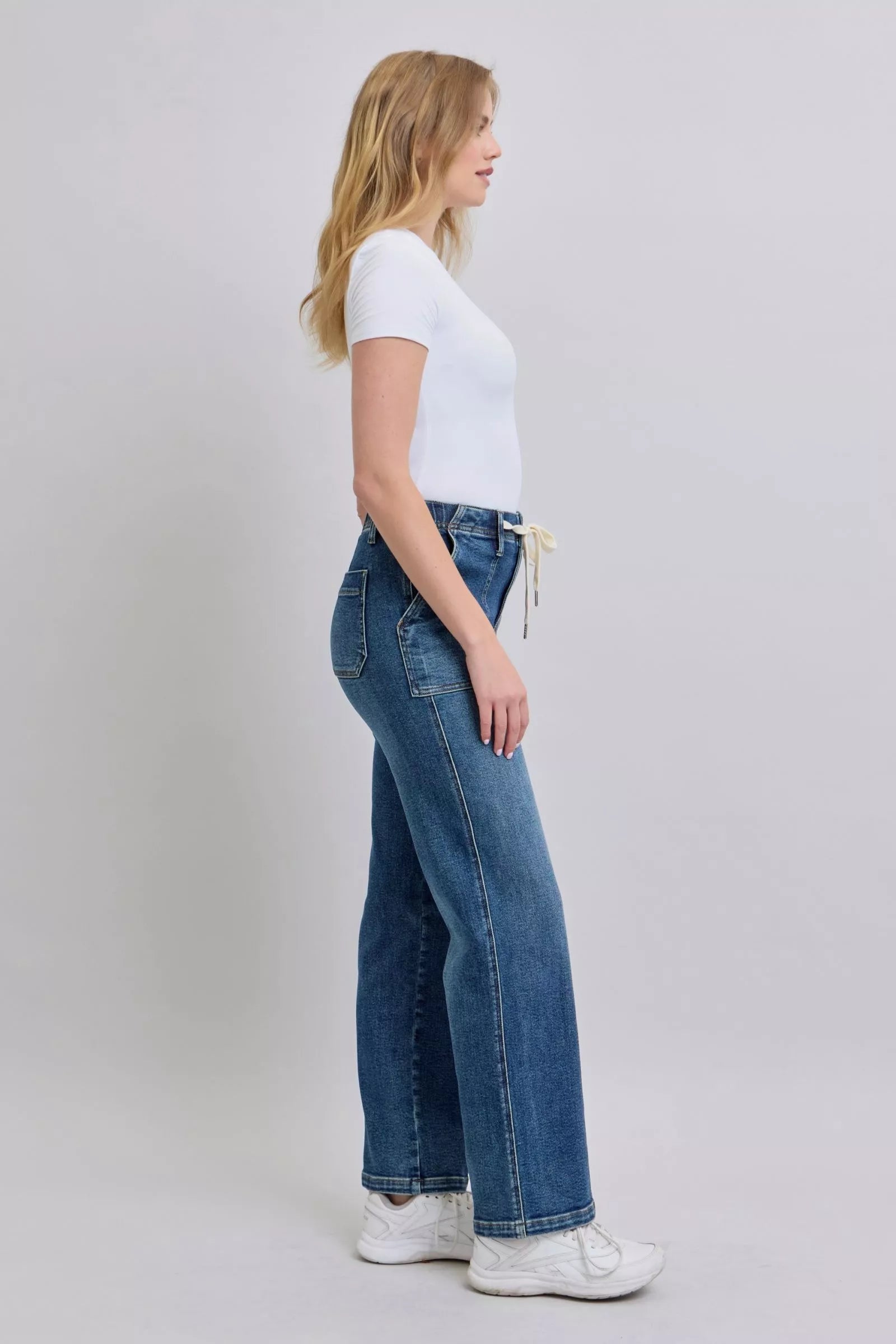 Drawstring Straight Jeans with Pockets