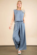VERY J Solid Woven Top & Pants Set