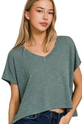 Hacci Slub V-neck Drop Shoulder Crop Top