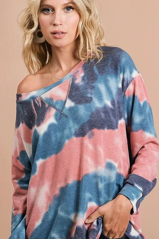Tie Dye French Terry Pull Over with Front Stitching Detail