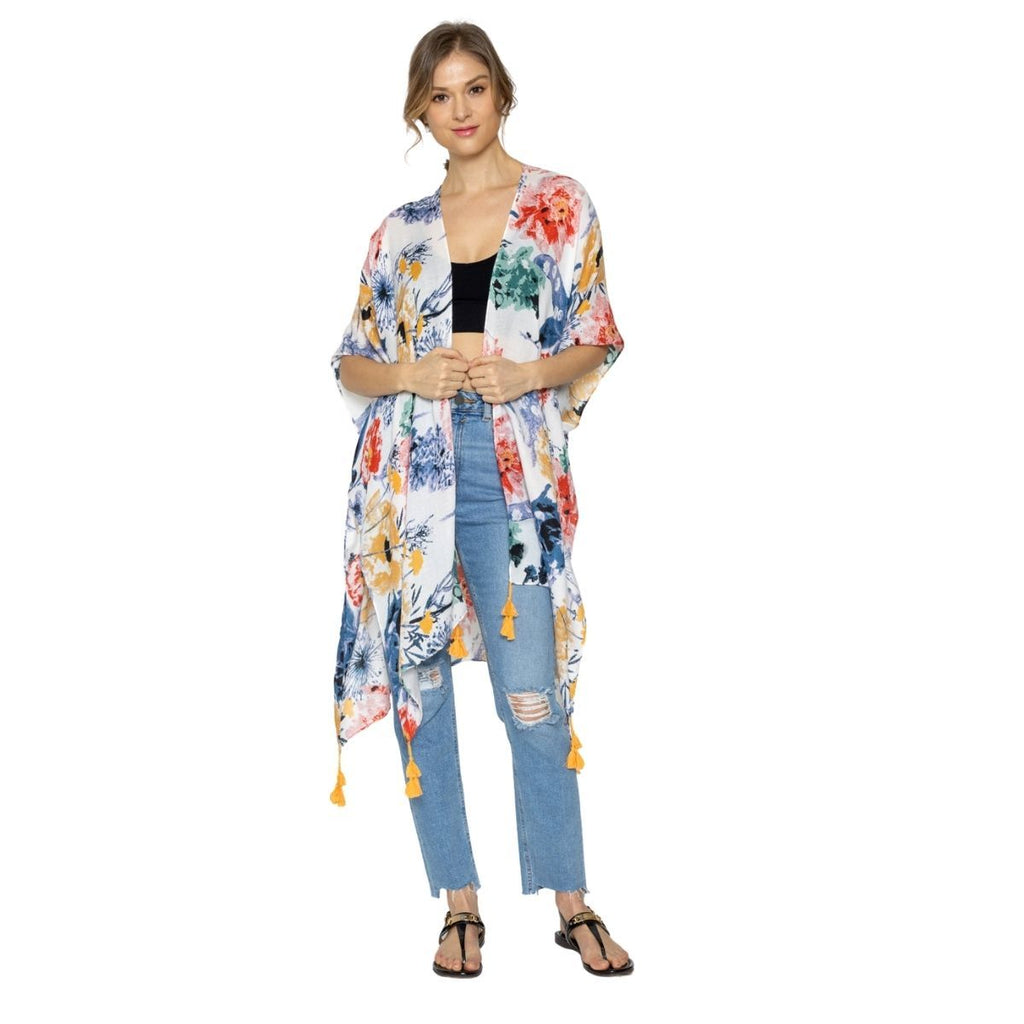 Women’s Kimono Multi Color Floral Print Tassel Stylish Casual Layered