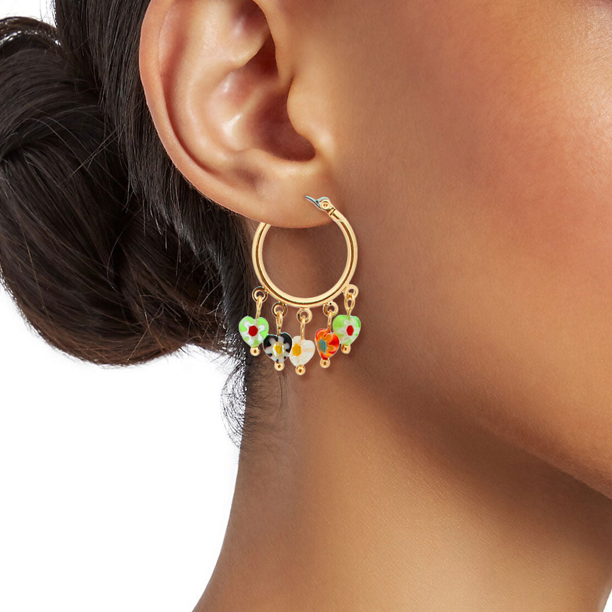 Gold Heart Shaped Bead Hoop Earrings – Trendy Fashion Jewelry