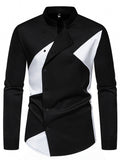 Men's Geometric Print Asymmetrical Button Shirt