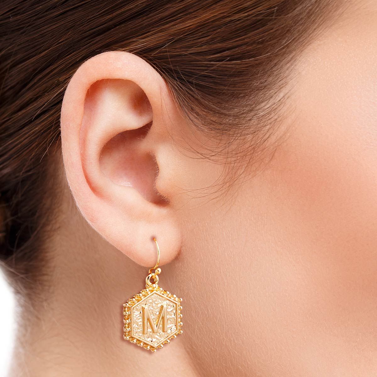Hexagon Initial Earrings M - Trendy Fashion Jewelry Accessory
