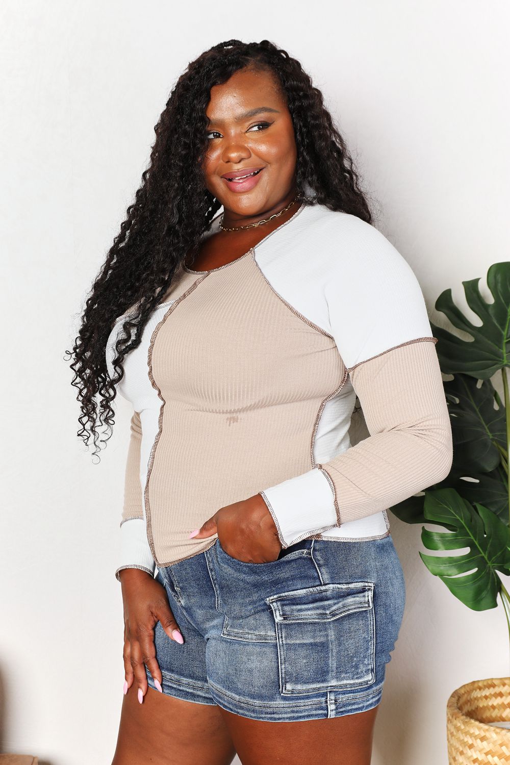 I am a Fashion Junky Color Block Exposed Seam Top