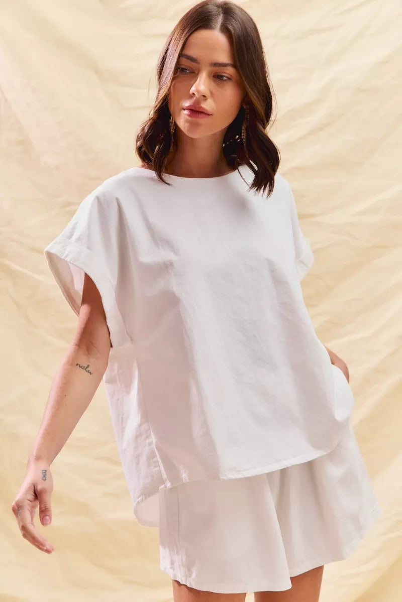 Round Neck Short Sleeve Top and Shorts Set