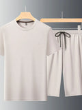 Men's Plus Size Round Neck Short Sleeve Top and Shorts Set