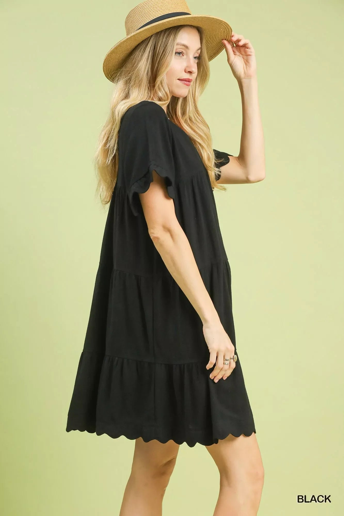 Linen Tiered Babydoll Dress with Ruffle Sleeves