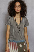 V-Neck Short Sleeve Top with Stitch Seam Detail