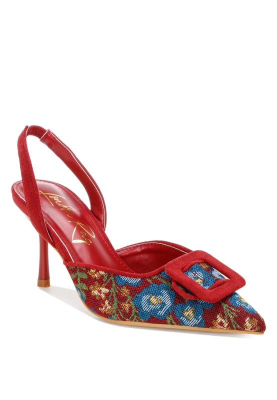 Miraya Embroidered Buckle Detail Stiletto Heels