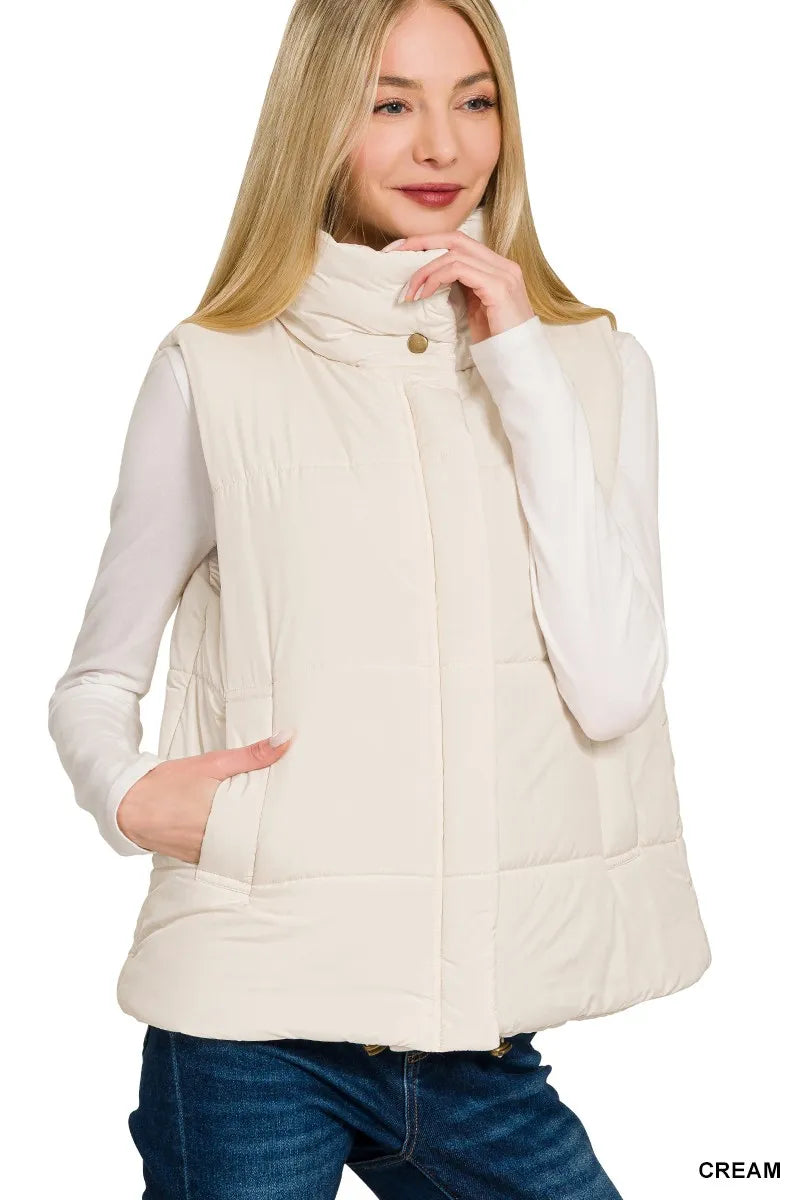 High Neck Zip-Up Vest Coat