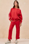 Side Lined Bow Details Fleece Sweatpants