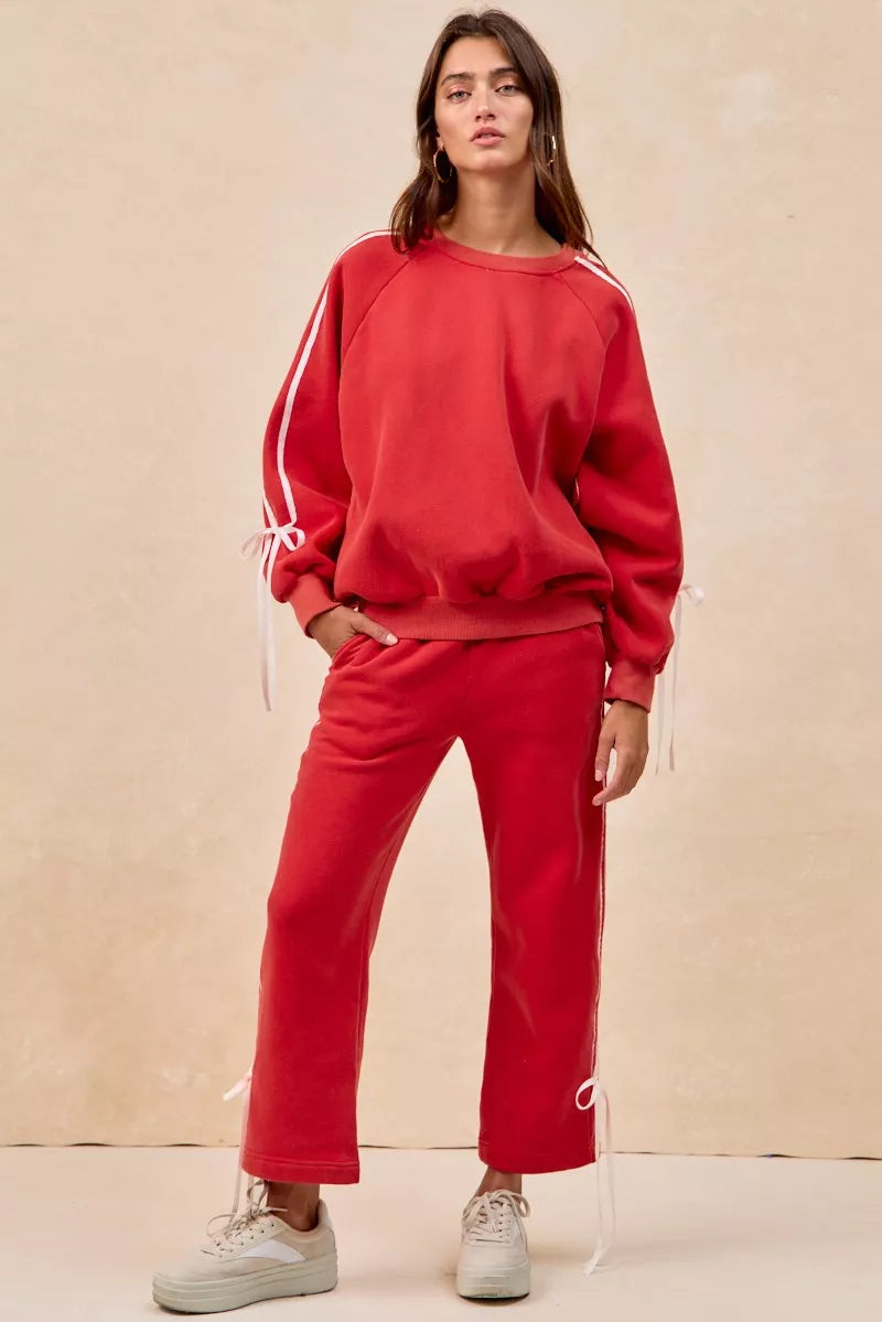 Side Lined Bow Details Fleece Sweatpants