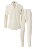 Men's Full Size Waffle-Knit Long Sleeve Top and Pants Set Plus Size