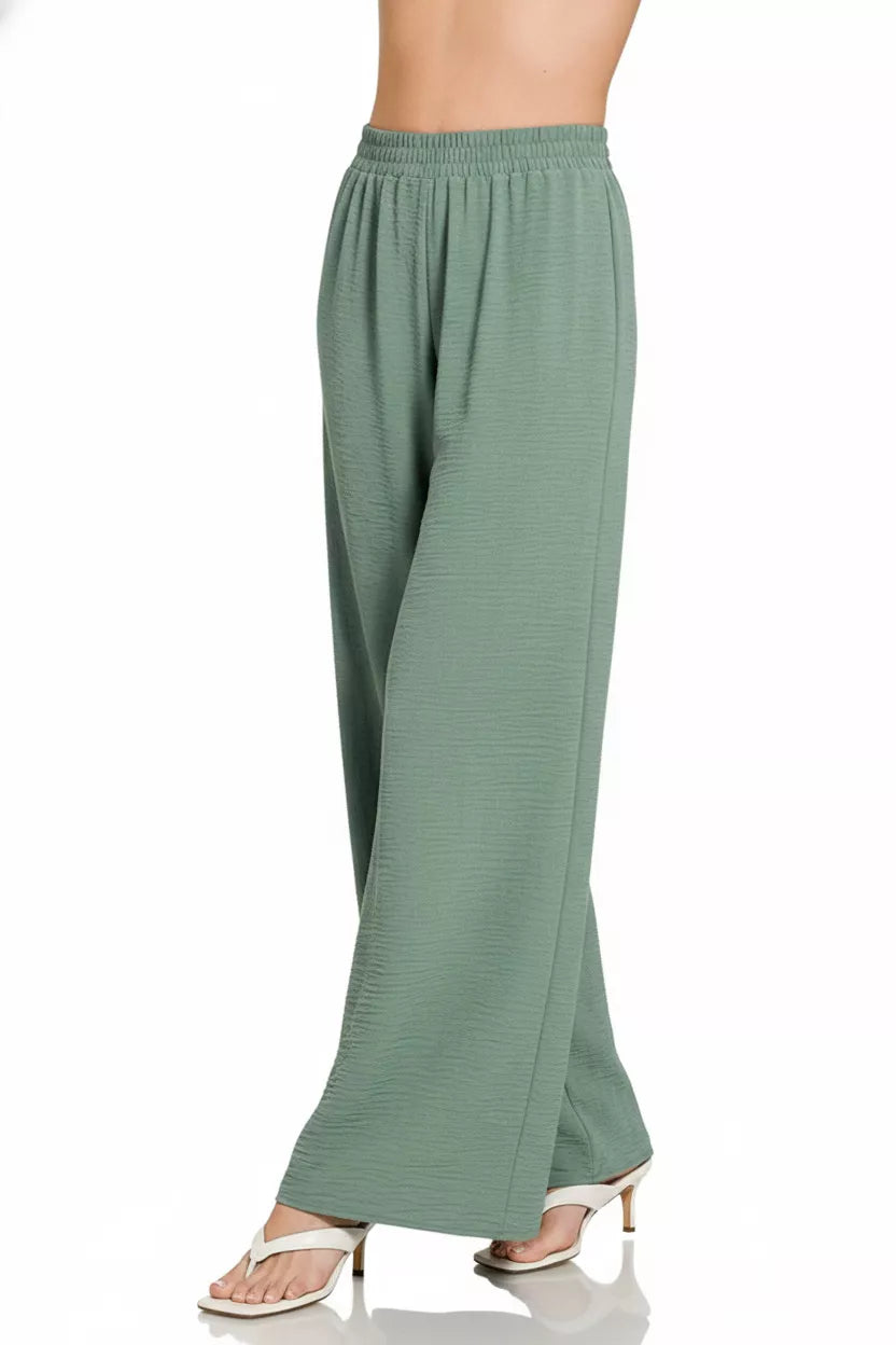 Woven Airflow Elastic Waistband Pants