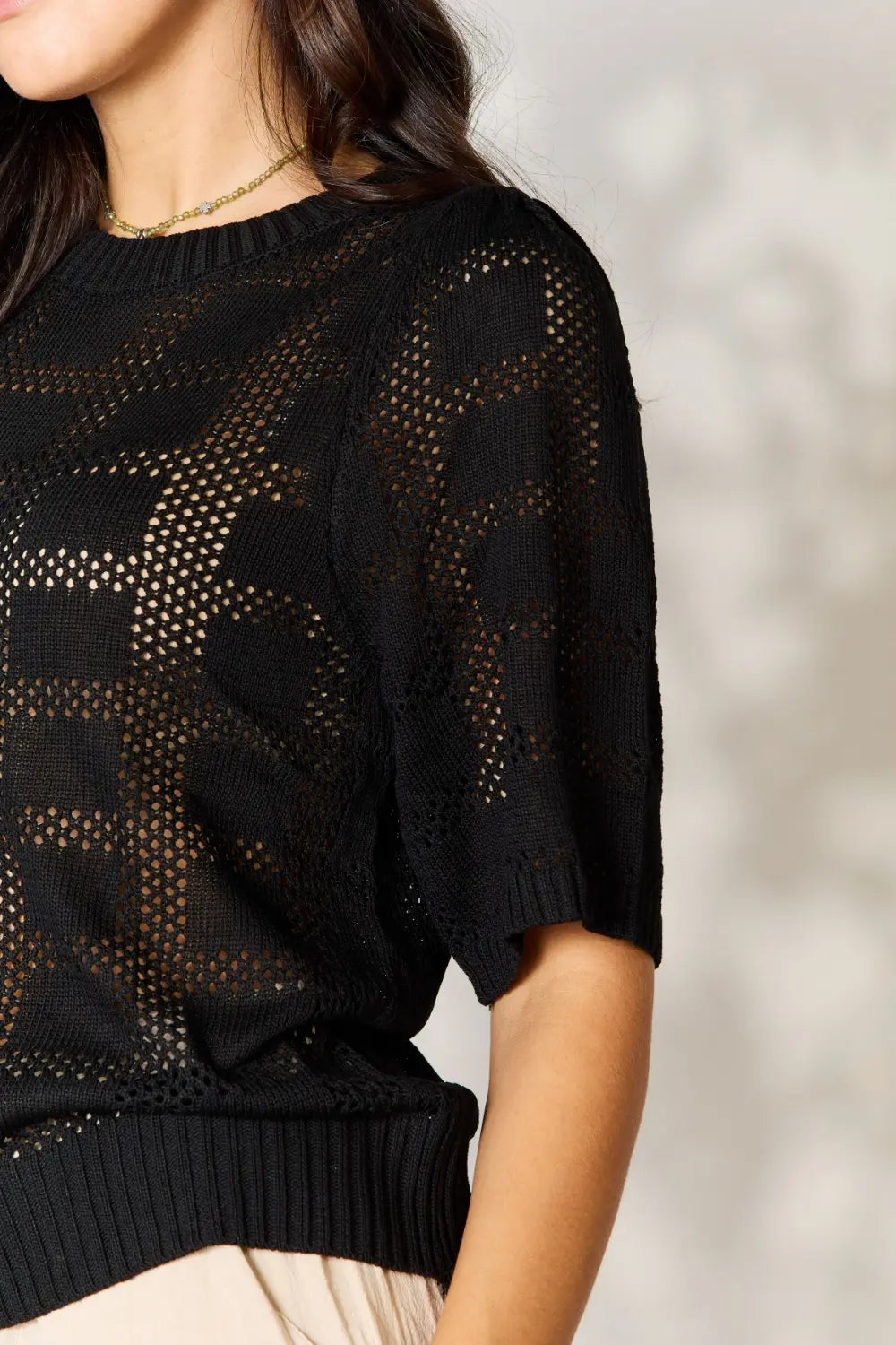 I am a Fashion junky Ribbed Trim Round Neck Knit Top