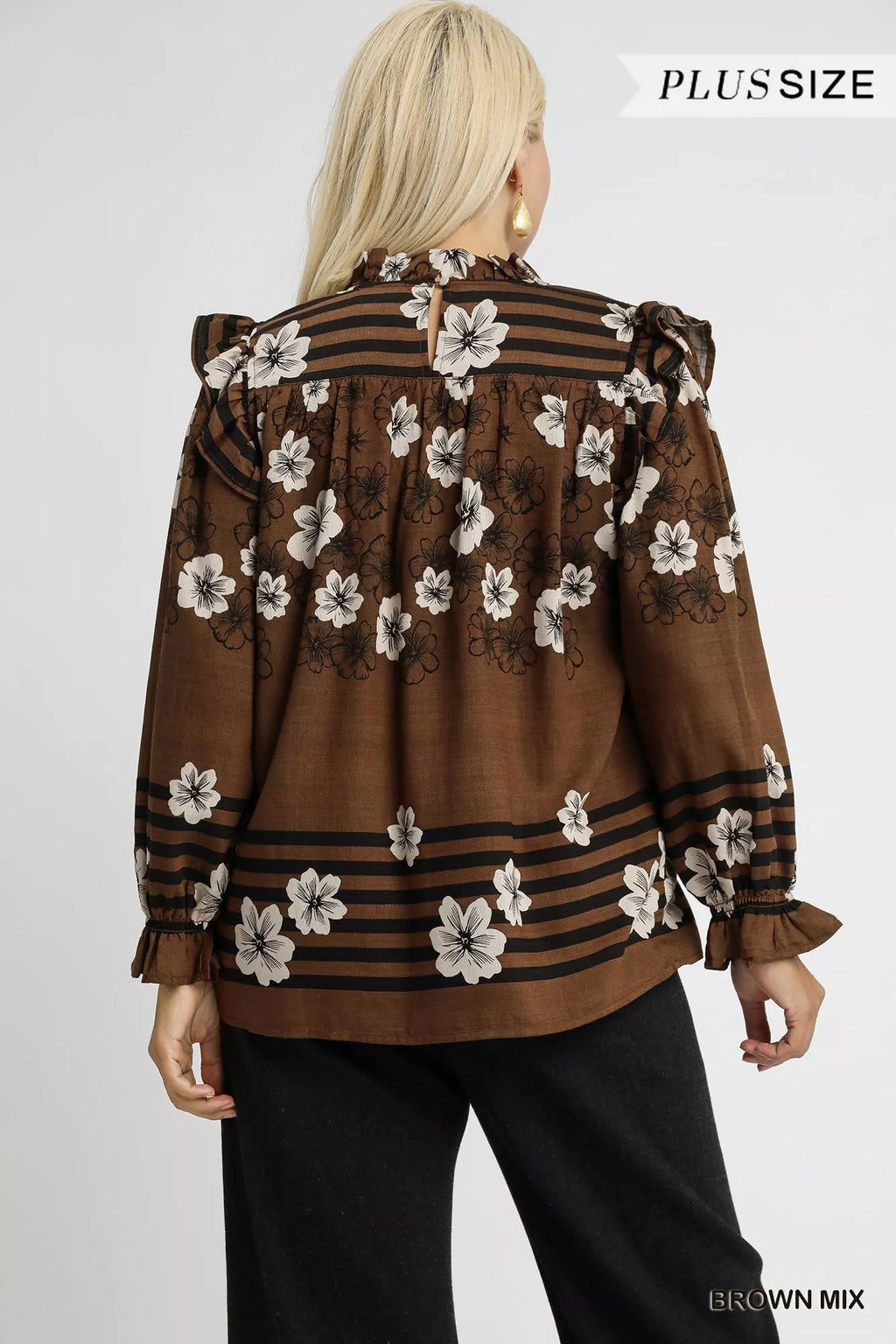 Full Size Mix Floral Smocked Ruffle Blouse Plus Size