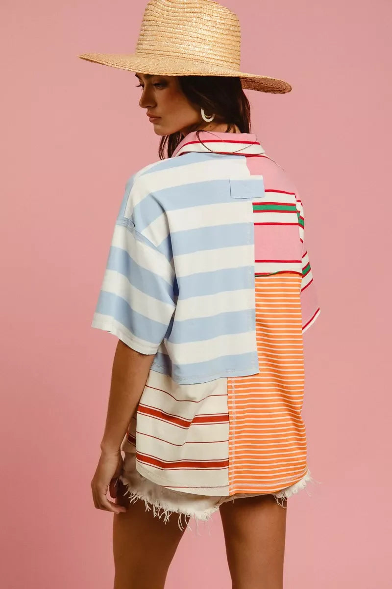 Mix And Match Stripe Color Block Shirt