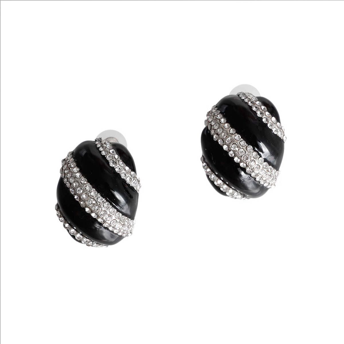 Dome Stud Earrings Black and Silver Stylish Fashion Jewelry