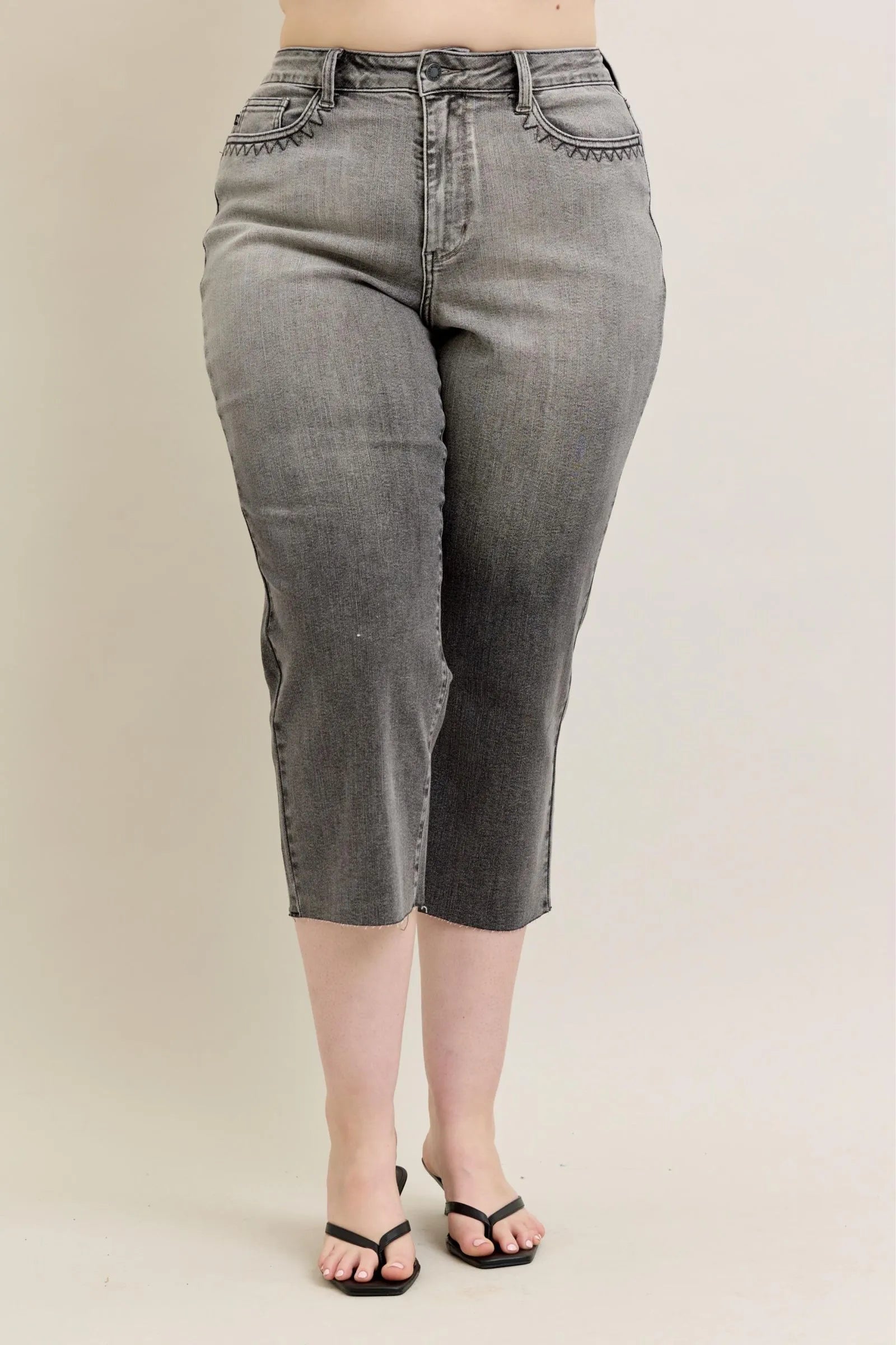 I am a Fashion Junky Blue Full Size Wide Leg Capris Jeans Plus Size