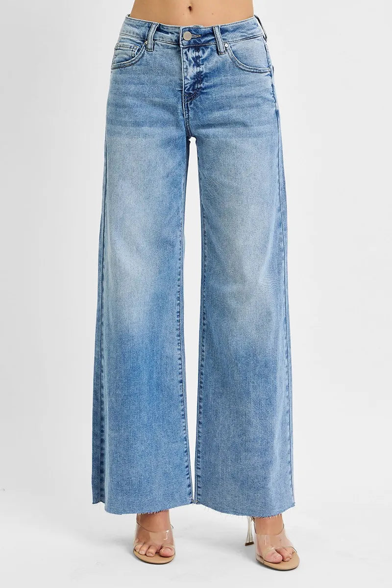 Full Size Tummy Control High Rise Ankle Palazzo Jeans Plus Size