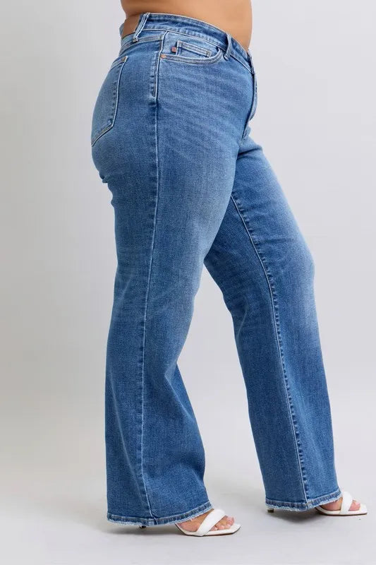 Full Size High Waist V-Front Vintage Wash Straight Jeans Plus Size
