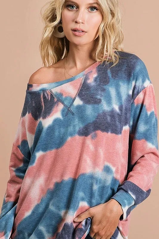 Tie Dye French Terry Pull Over with Front Stitching Detail