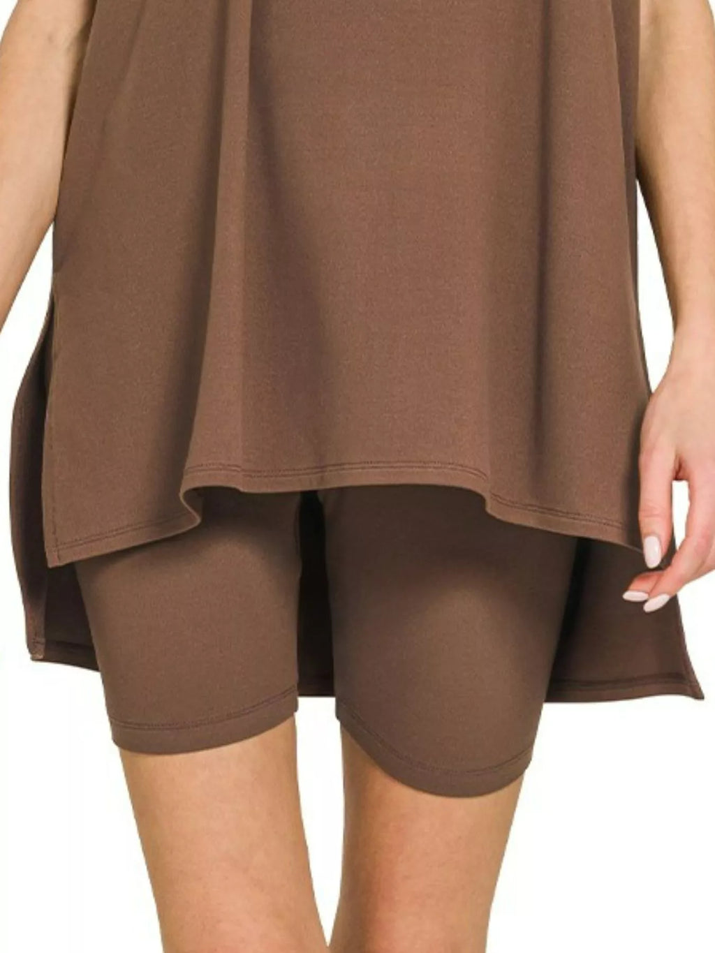 Full Size Brushed Dty Microfiber Round Neck Top and Biker Shorts Set Plus Size