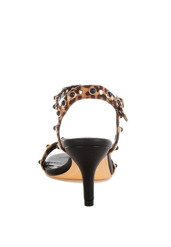 Laro Studs & Pearls Detail Leopard Sandals