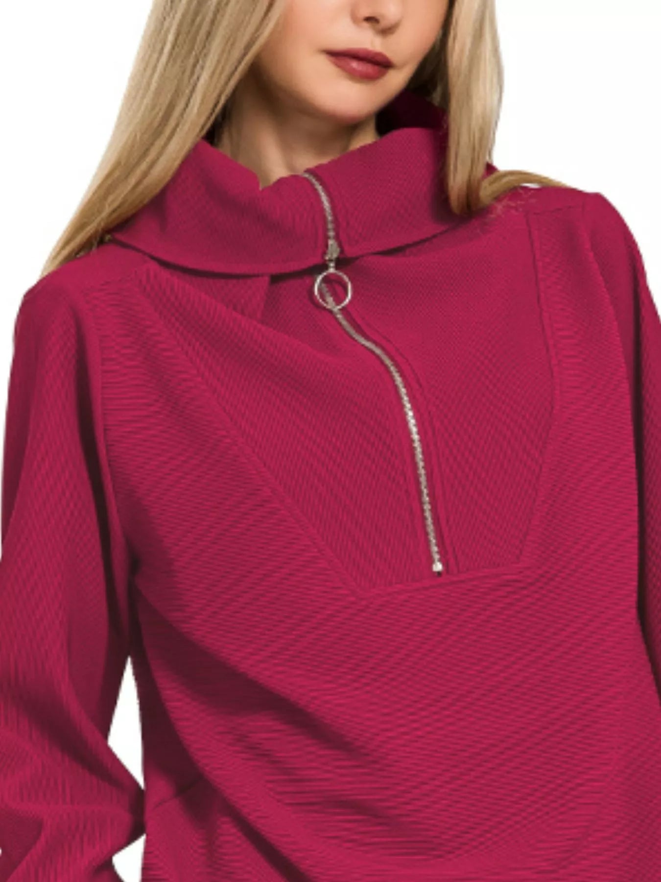 Ribbed High Neck Half Zip Pullover & Pants Set