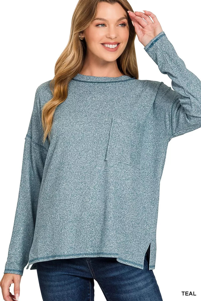 Soft Melange Hacci Round-Neck Long Sleeve T-Shirt