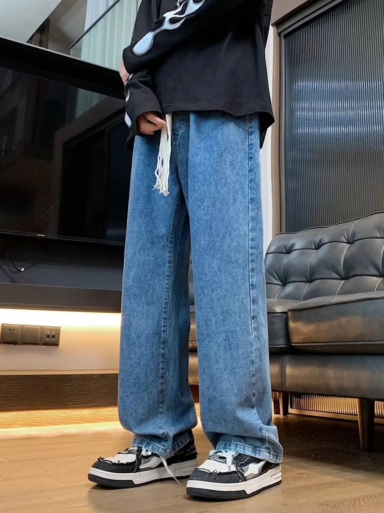 Men's Full Size Loose Fit Drawstring Waist Jeans Plus Size