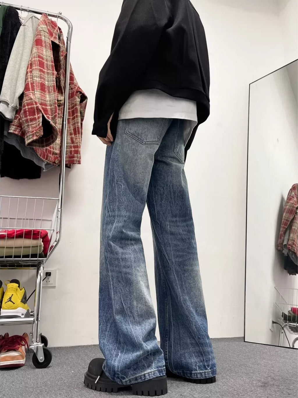 Men's Full Size Wash Wide Leg Jeans Plus Size