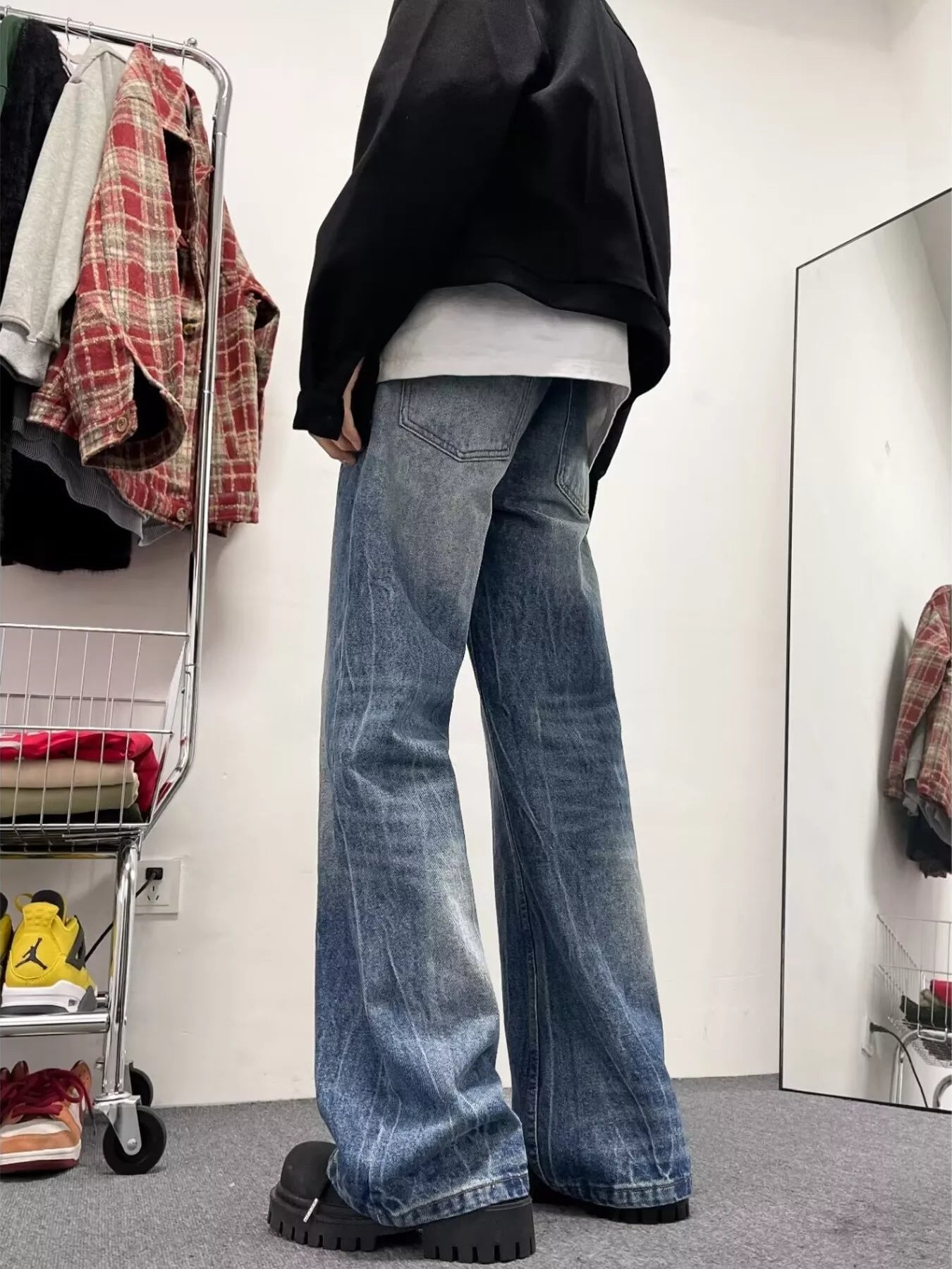 Men's Full Size Wash Wide Leg Jeans Plus Size