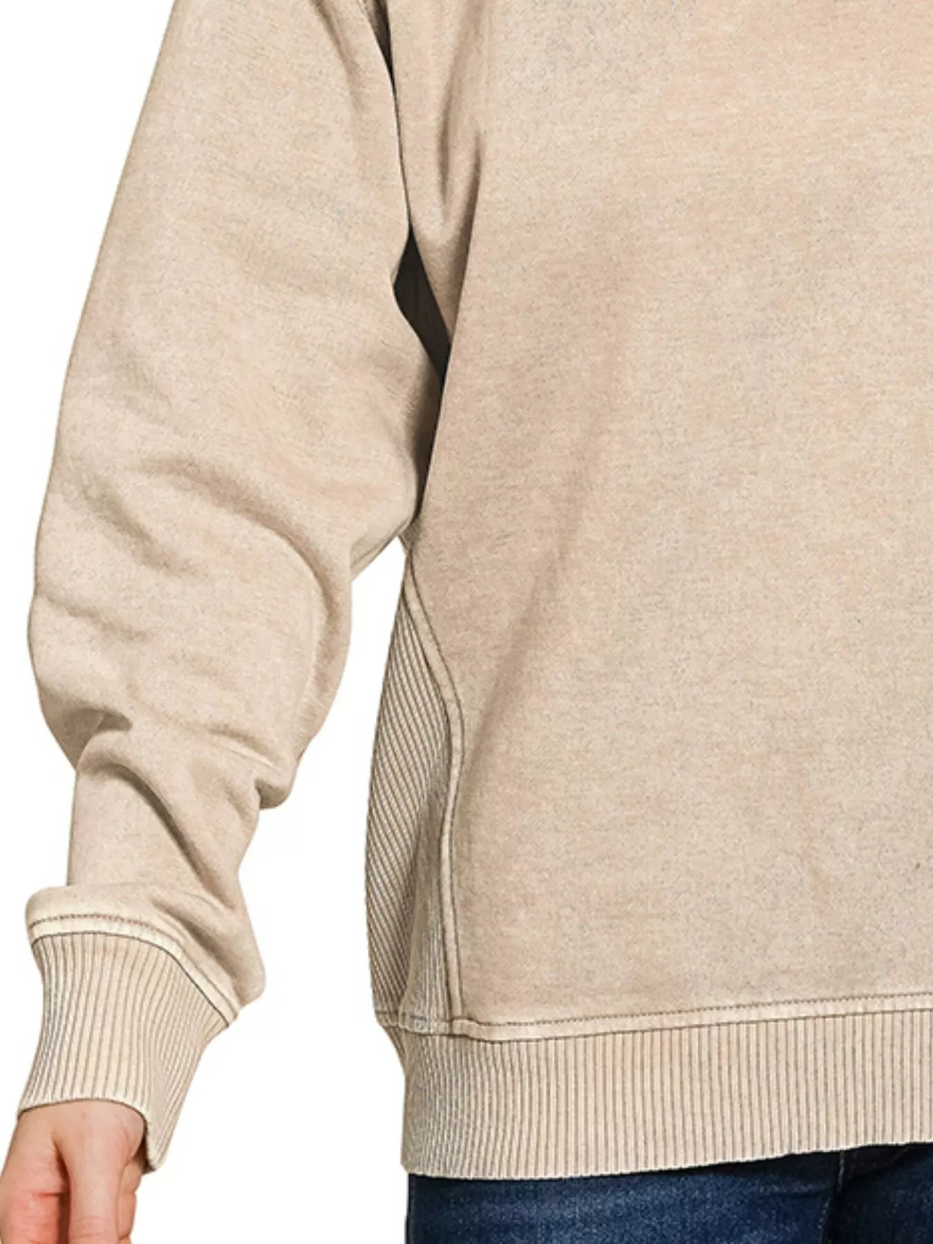 Acid Washed Fleece Sweatshirt with Side Rib