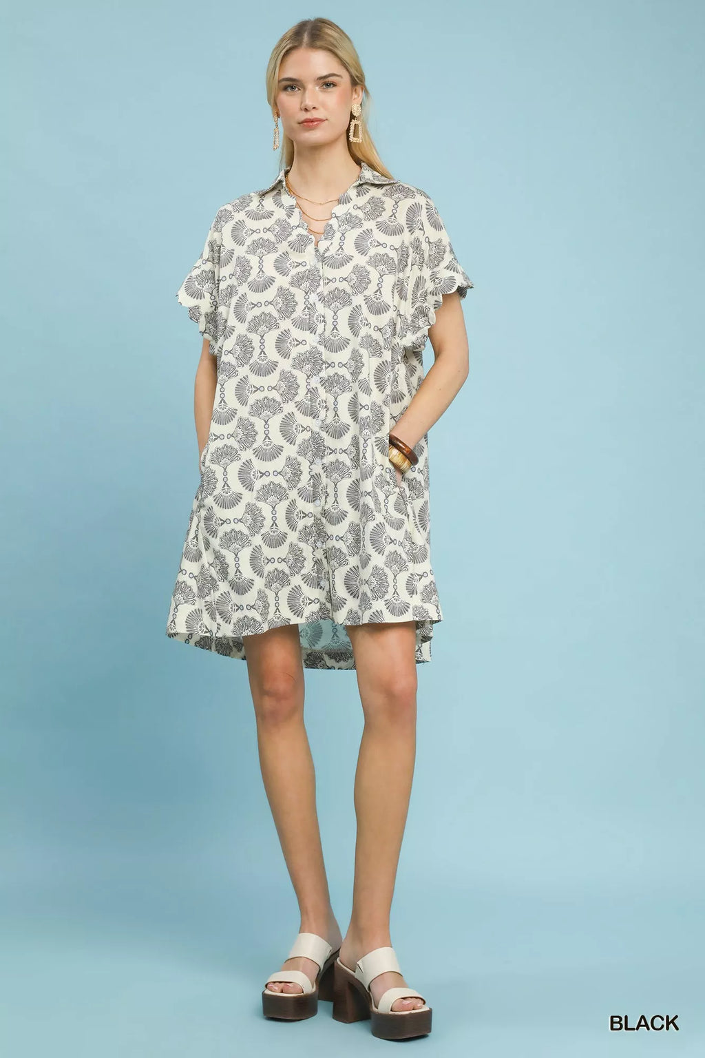 Printed Button Front Shirt Dress