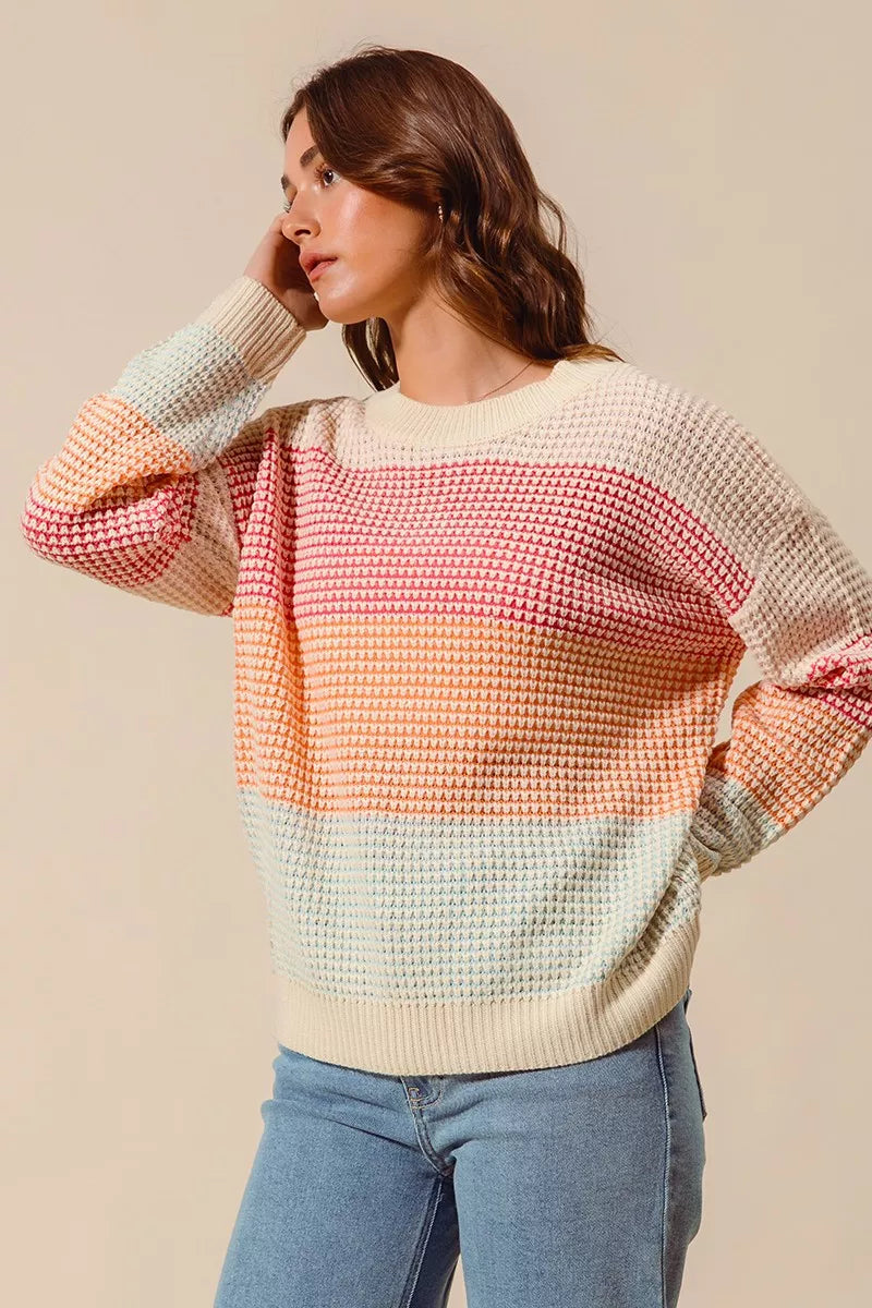 Multi Color Block Long Sleeve Sweater