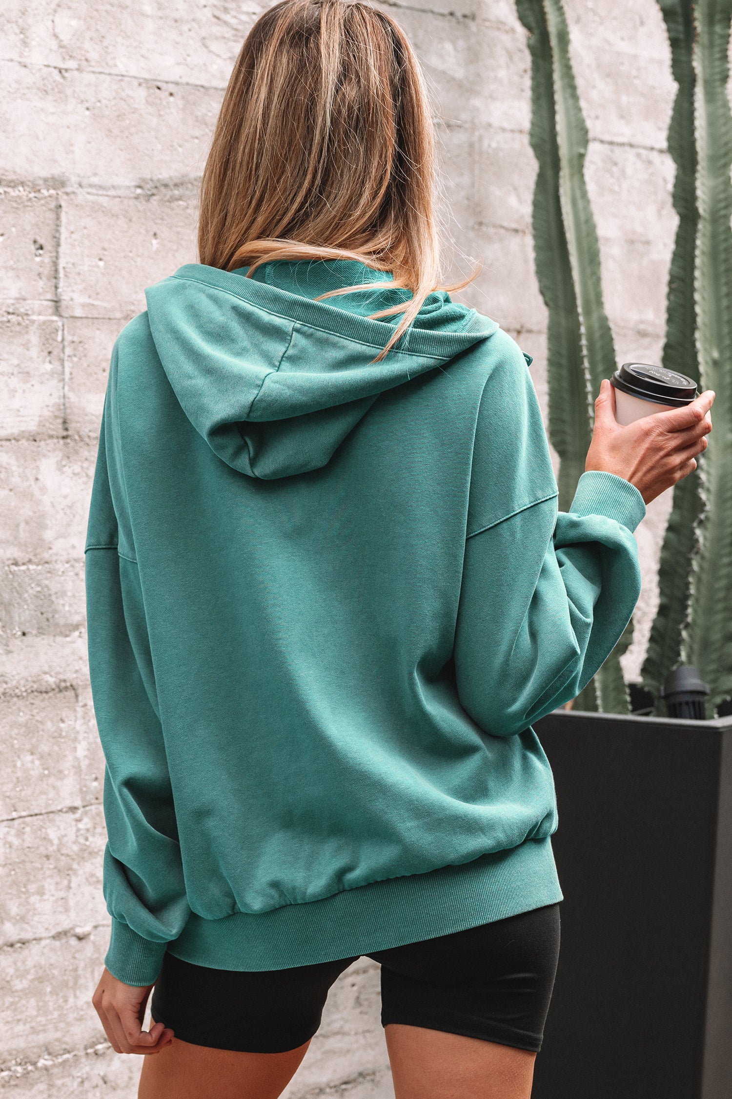 Canton Half Zip Kangaroo Pocket Mineral Wash Baggy Hoodie
