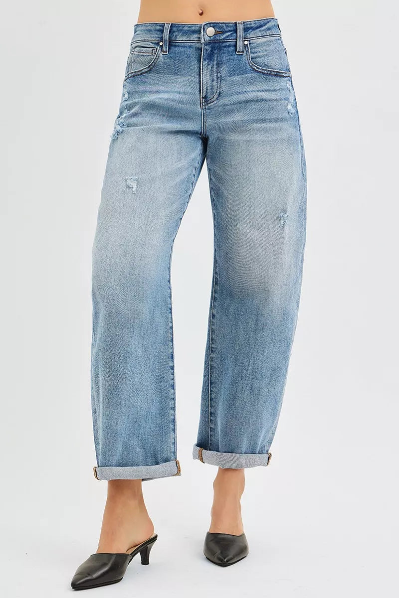 Full Size Slouchy Ankle Length Barrel Jeans with Cuffs Plus Size