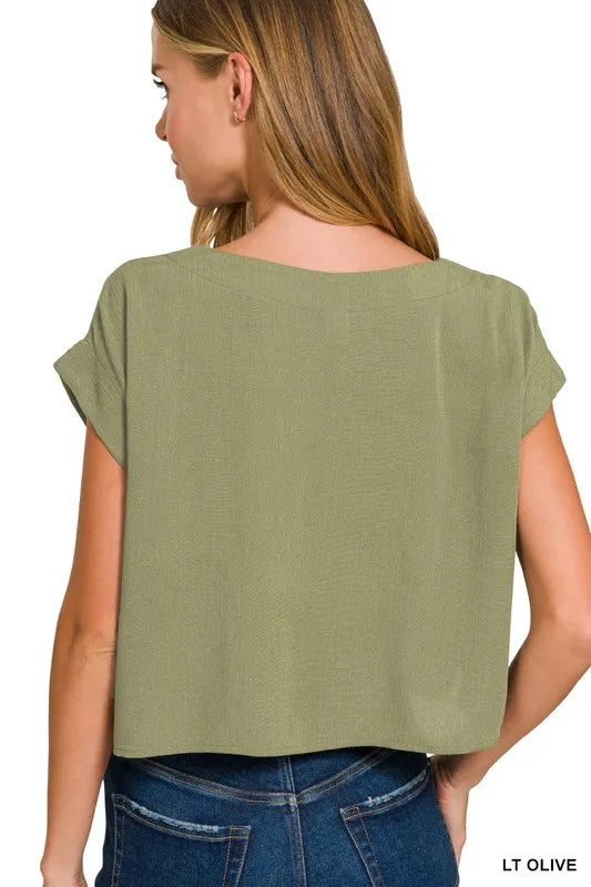 Woven Crinkle Gauze Crop Tee and Skirt Set